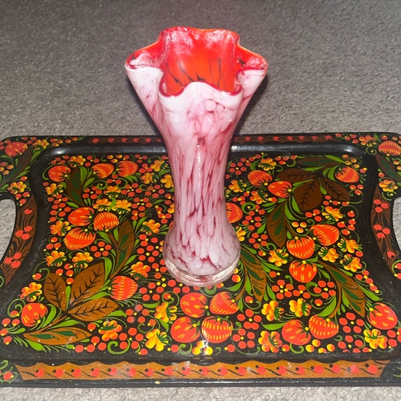VNTG Red & Orange Murano Style Vase - Picture 1 of 6